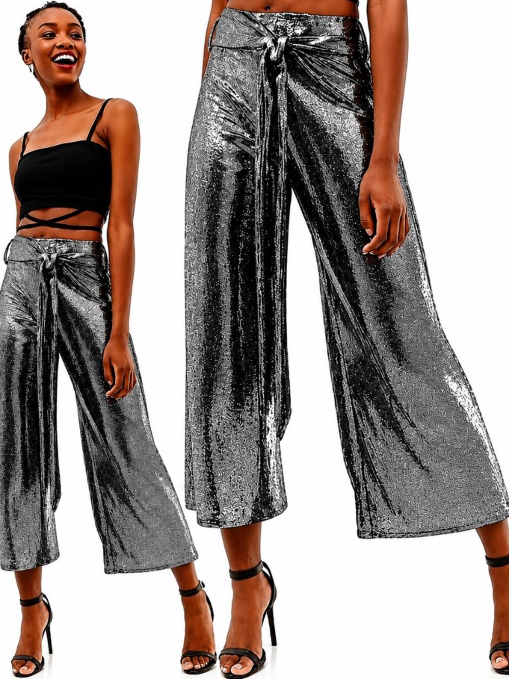 💥HOT ITEM💥 Nordstrom Metallic Silver High Waisted Flared Sequin Pants